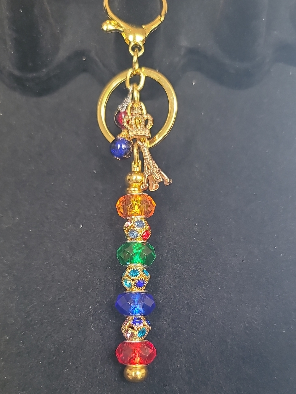 Gold Eiffel Tower + Crown Drop Bead Purse or Key Charm.